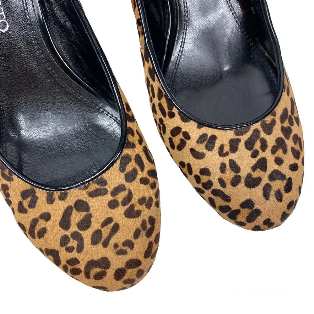 Franco Sarto Zeus Wedge Heels Animal Print Leopard Calf Hair Pumps Womens 8M